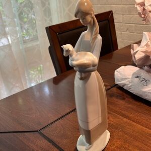 NAO By Lladro Girl in Apron Holding Duck/Goose 10.75" Tall Excellent